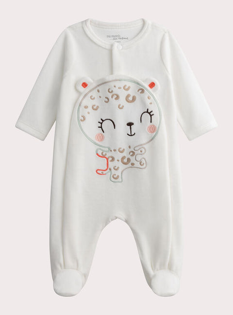 Off White Newborn Velour Sleepsuit