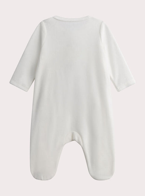 Off White Newborn Velour Sleepsuit