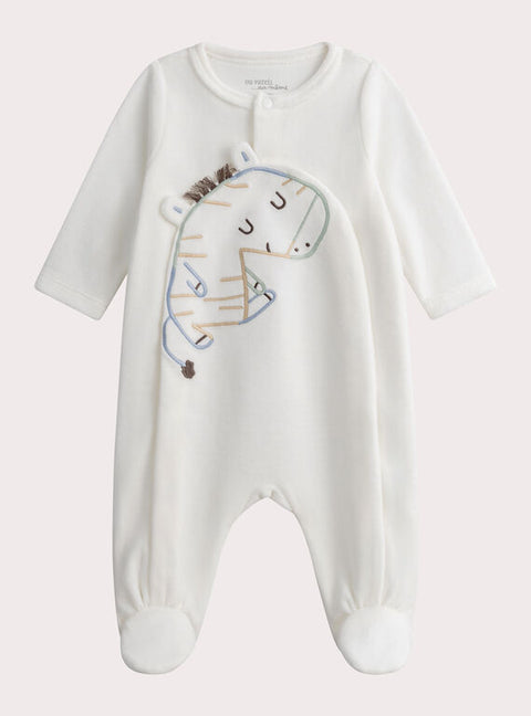 Off White Newborn Velour Sleepsuit