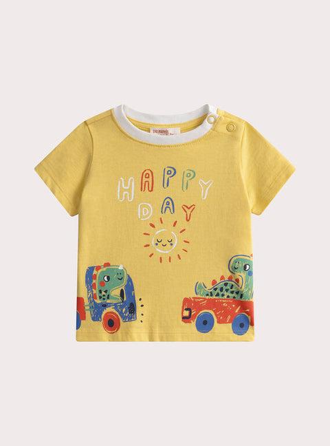 Yellow Dinosaur Print Short Sleeve Cotton T-shirt