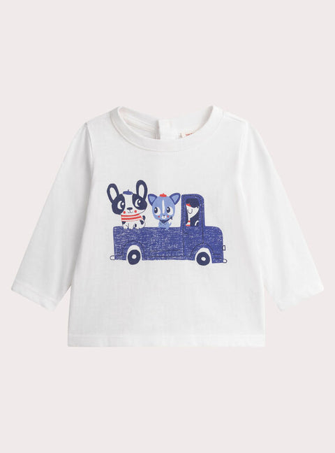 Off White Dog Print Cotton T-shirt