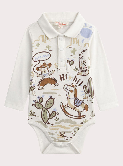 Cream Printed Cotton Bodysuit