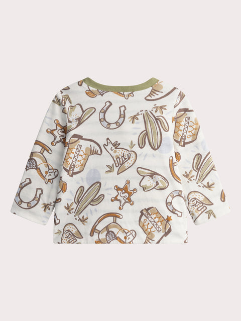 Reversible Beige Printed Cotton T-shirt