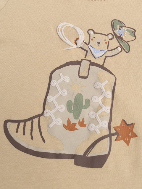 Brown Printed Cotton T-shirt