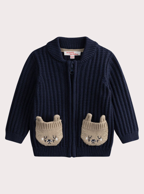 Ribbed Navy Cotton Cardigan