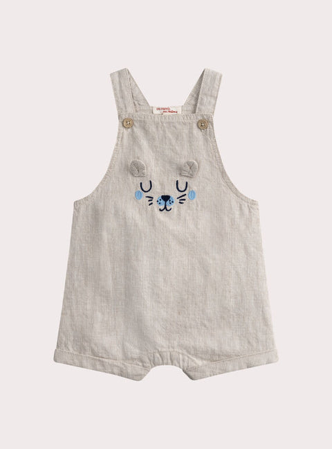 Beige Stripe Cotton & Linen Mix Short Dungarees