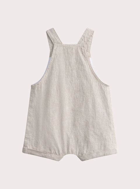 Beige Stripe Cotton & Linen Mix Short Dungarees