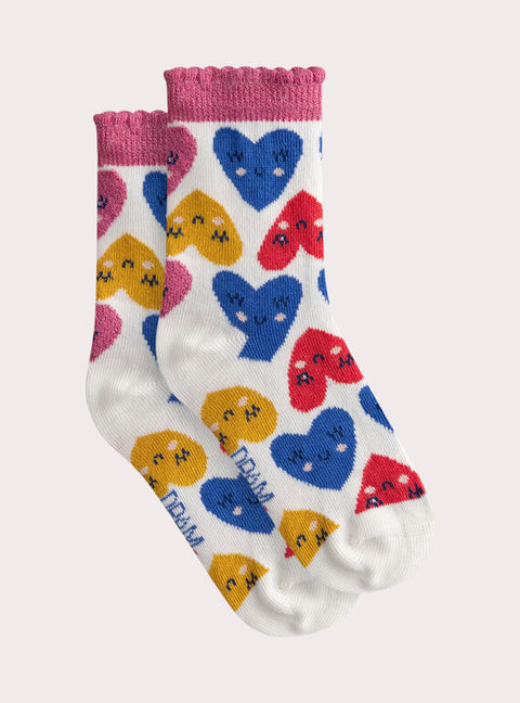 Cream Heart Pattern Cotton Rich Socks