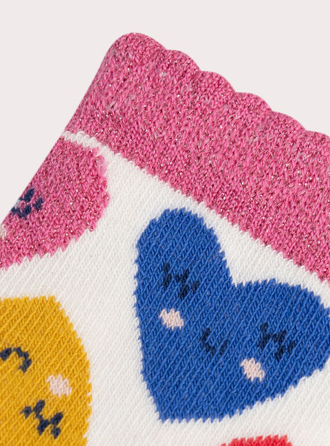 Cream Heart Pattern Cotton Rich Socks