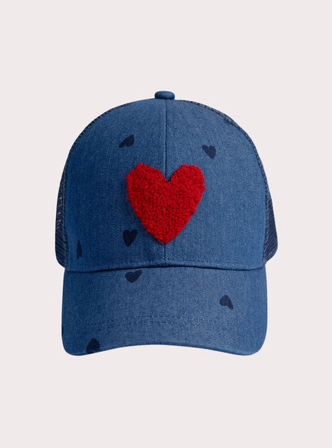 Heart Print Denim Baseball Cap