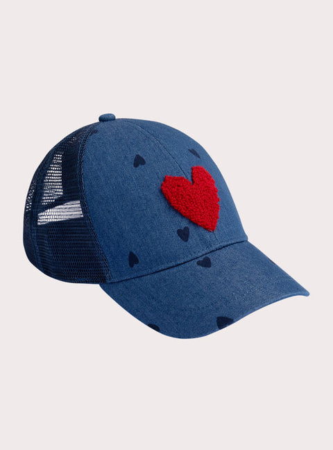 Heart Print Denim Baseball Cap