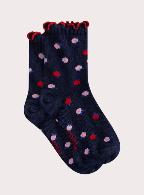 Navy Heart Pattern Cotton Rich Socks