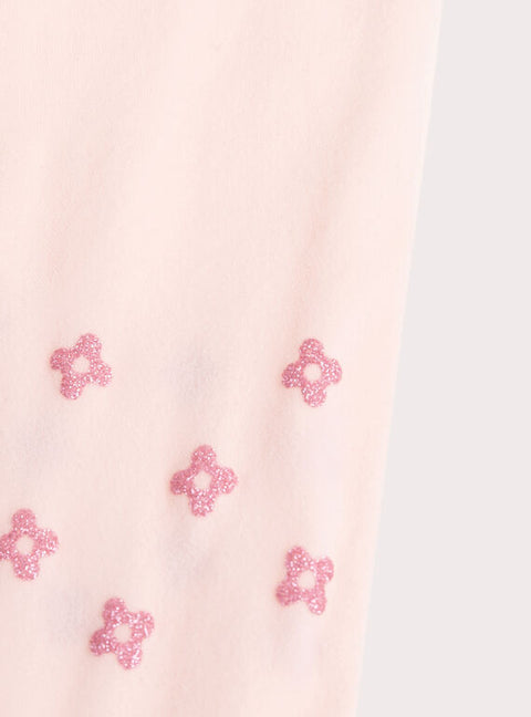 Fancy Pink Glitter Floral Pattern Tights