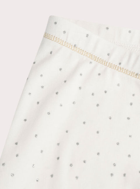 Cream Jersey Cotton Leggings With Silver Lurex Polka Dot