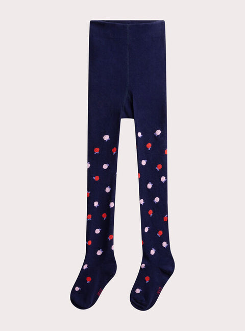 Navy Apple Pattern Cotton Rich Tights