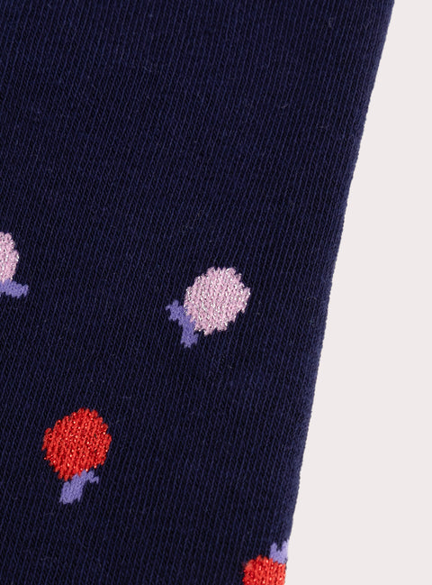 Navy Apple Pattern Cotton Rich Tights