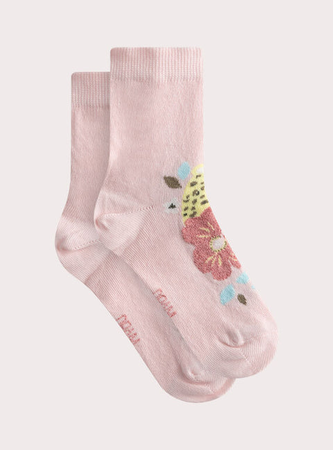 Pink Floral Pattern Cotton Rich Socks