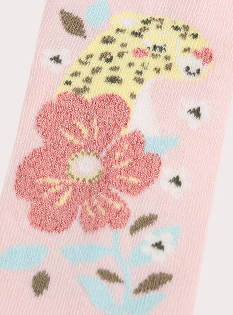 Pink Floral Pattern Cotton Rich Socks