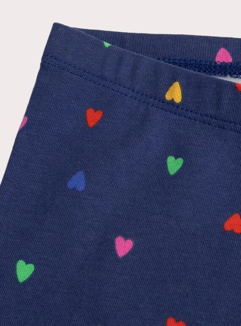 Navy Heart Print Cotton Leggings