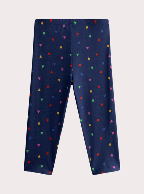 Navy Heart Print Cotton Leggings