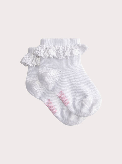 White Ruffle Cuff Cotton Rich Socks