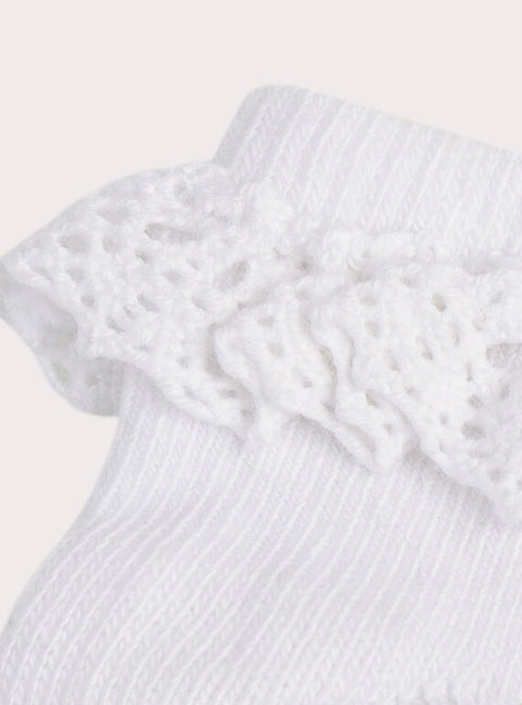 White Ruffle Cuff Cotton Rich Socks