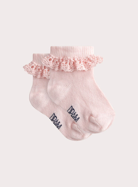 Pink Crochet Ruffle Cuff Cotton Rich Socks