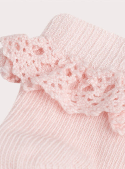 Pink Crochet Ruffle Cuff Cotton Rich Socks