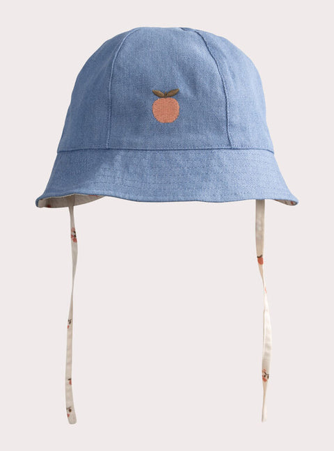 Reversible Denim Cotton Hat With Ties