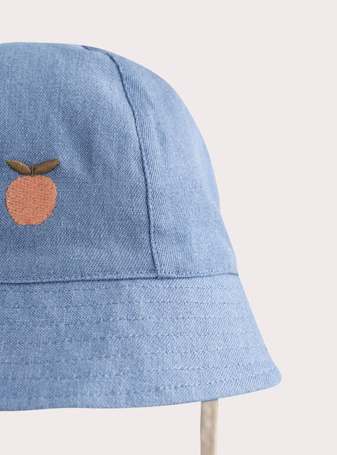 Reversible Denim Cotton Hat With Ties