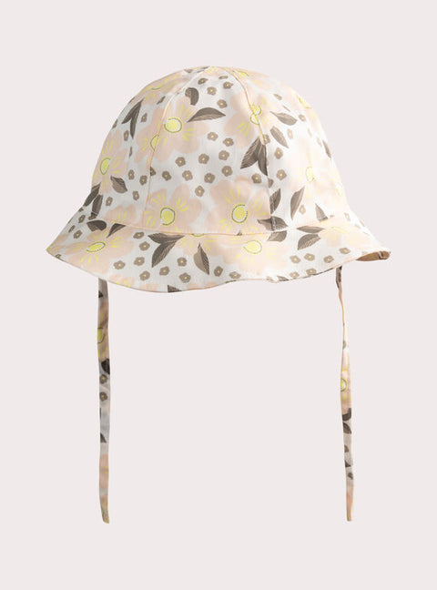 Pink Floral Print Cotton Hat With Ties