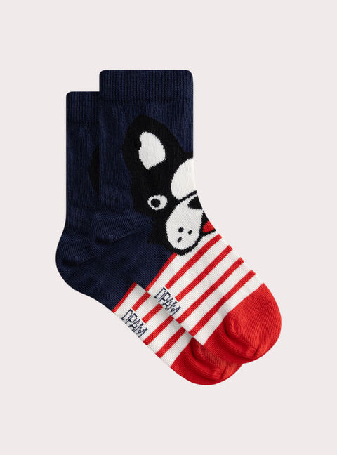 Navy French Bulldog Pattern Cotton Rich Socks