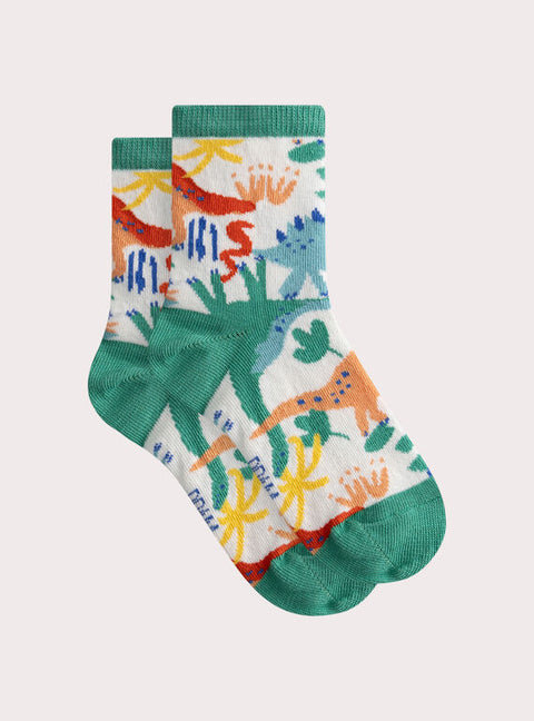 Turquoise Dinosaur Pattern Cotton Rich Socks