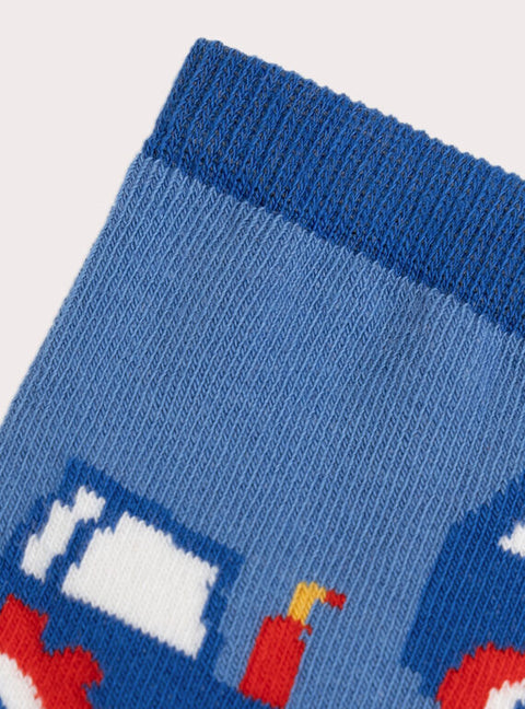 Blue Truck Pattern Cotton Rich Socks