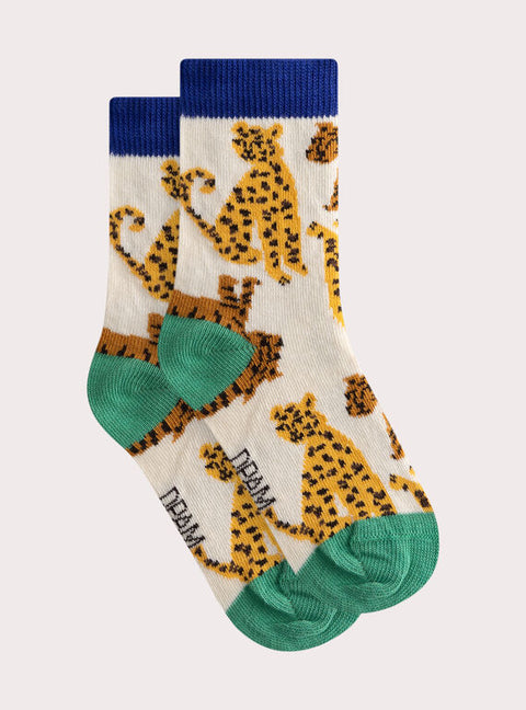 Cream Leopard & Tiger Pattern Cotton Rich Socks