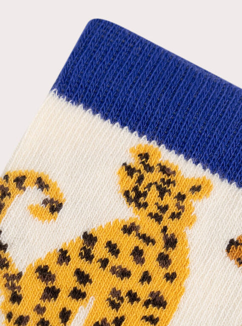 Cream Leopard & Tiger Pattern Cotton Rich Socks