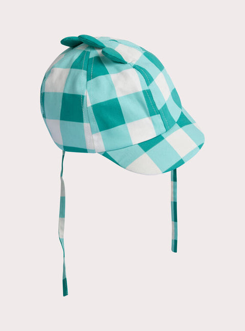 Green Check Cotton Hat With Ties