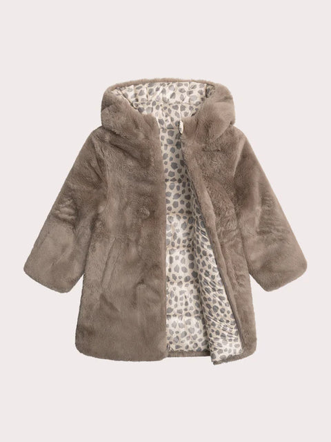 Reversible Taupe Faux Fur Coat