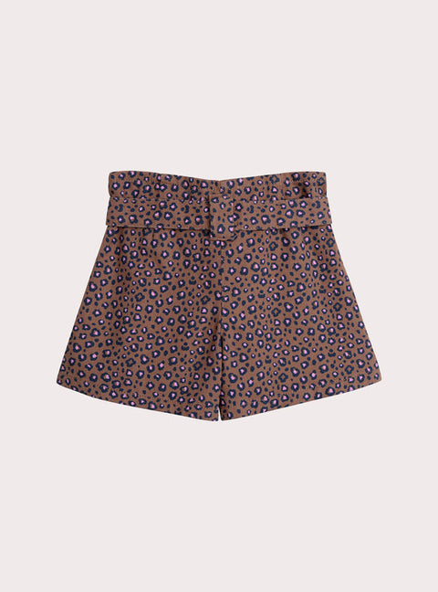 Leopard Print Paper Bag Waist Cotton Shorts