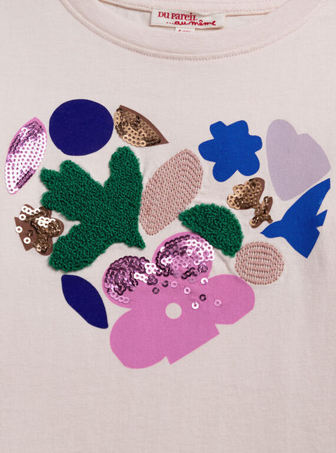 Cream Floral Print Cotton T-shirt