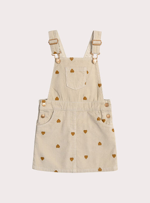 Lined Cream Corduroy Dungaree Dress