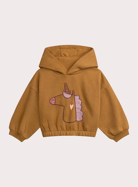 Yellow Unicorn Print Cotton Fleece Sweatshirt
