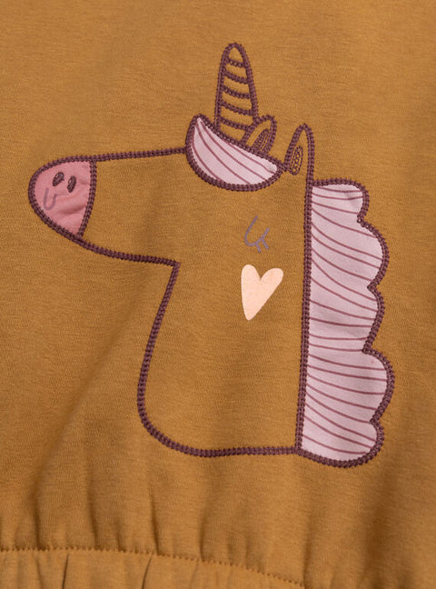 Yellow Unicorn Print Cotton Fleece Sweatshirt