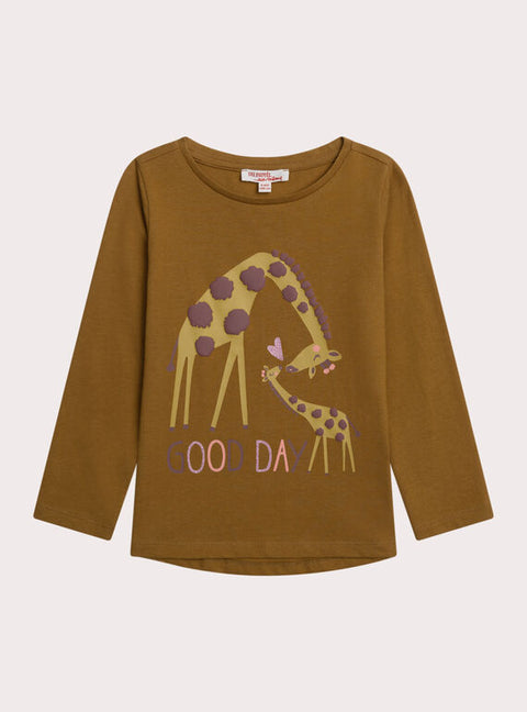 Yellow Giraffe Print Cotton T-shirt