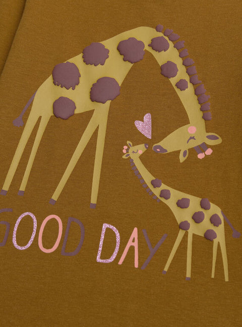 Yellow Giraffe Print Cotton T-shirt