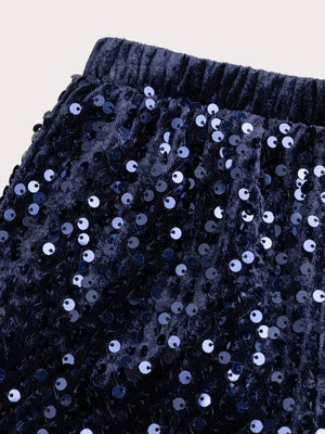 Navy Sequinned Velour Trousers