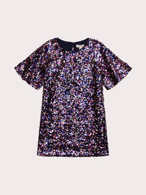 Navy Sequinned Velour Dress