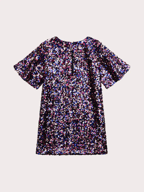 Navy Sequinned Velour Dress