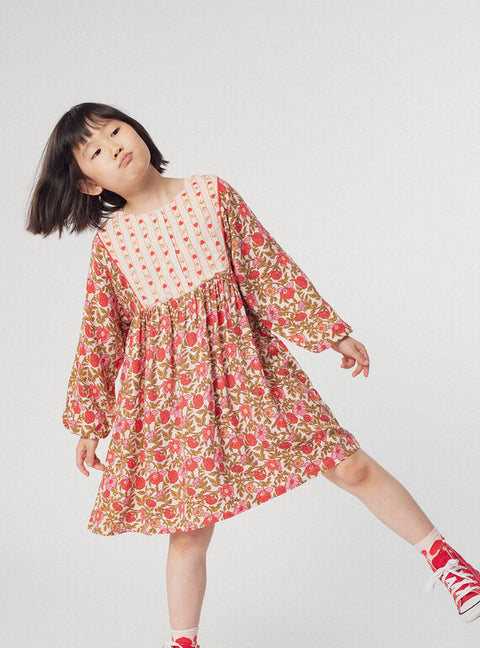 Lined Pink Floral Print Cotton Dress