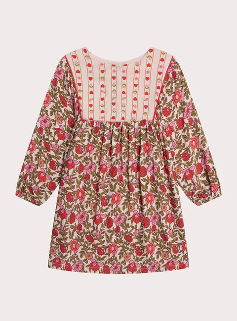 Lined Pink Floral Print Cotton Dress